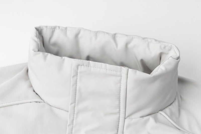 Men's Cropped Puffer Bomber Jacket – Stand Collar, Geometric Seam Detail