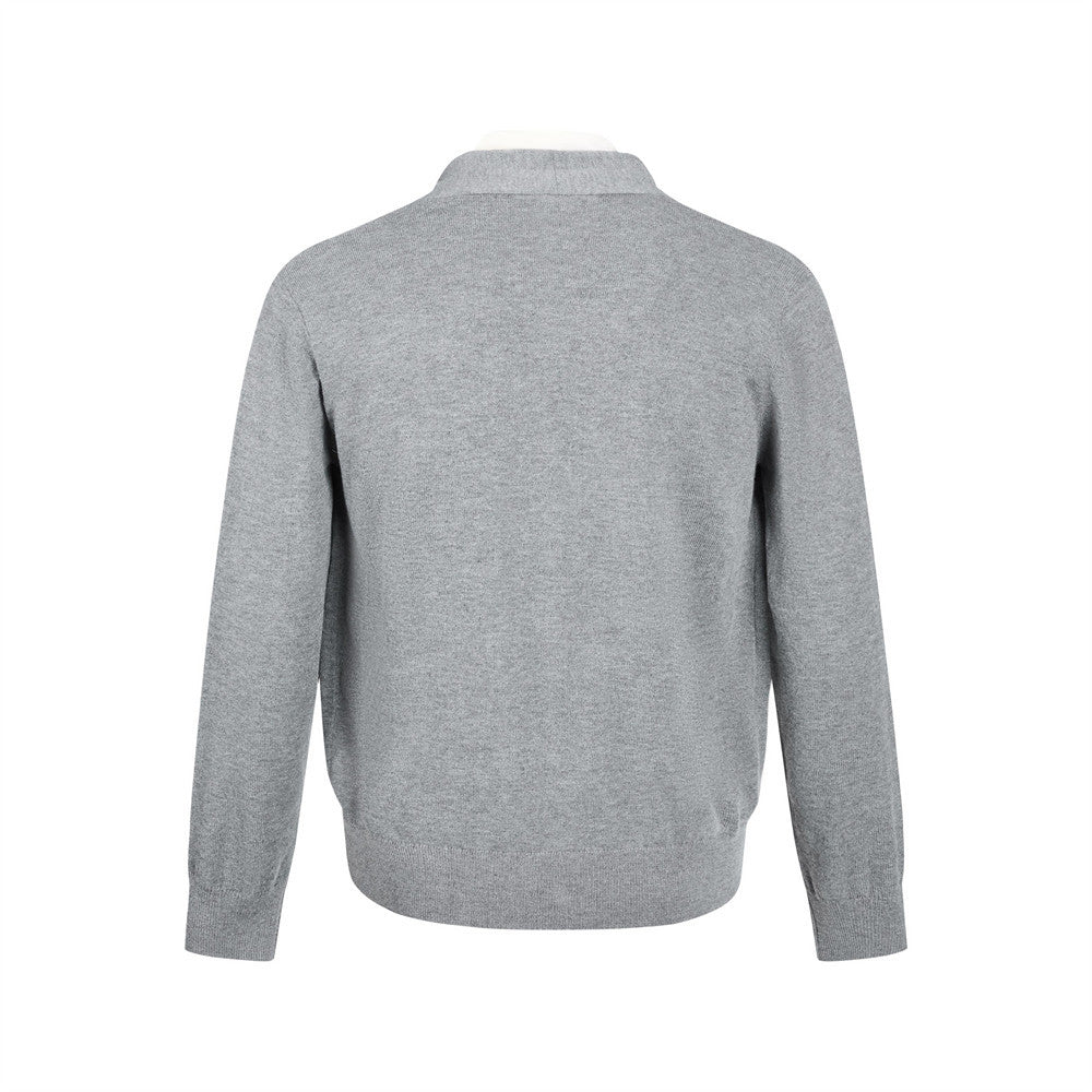 Men's V Neck Sweater Two-Tone Faux-Layered Cardigan