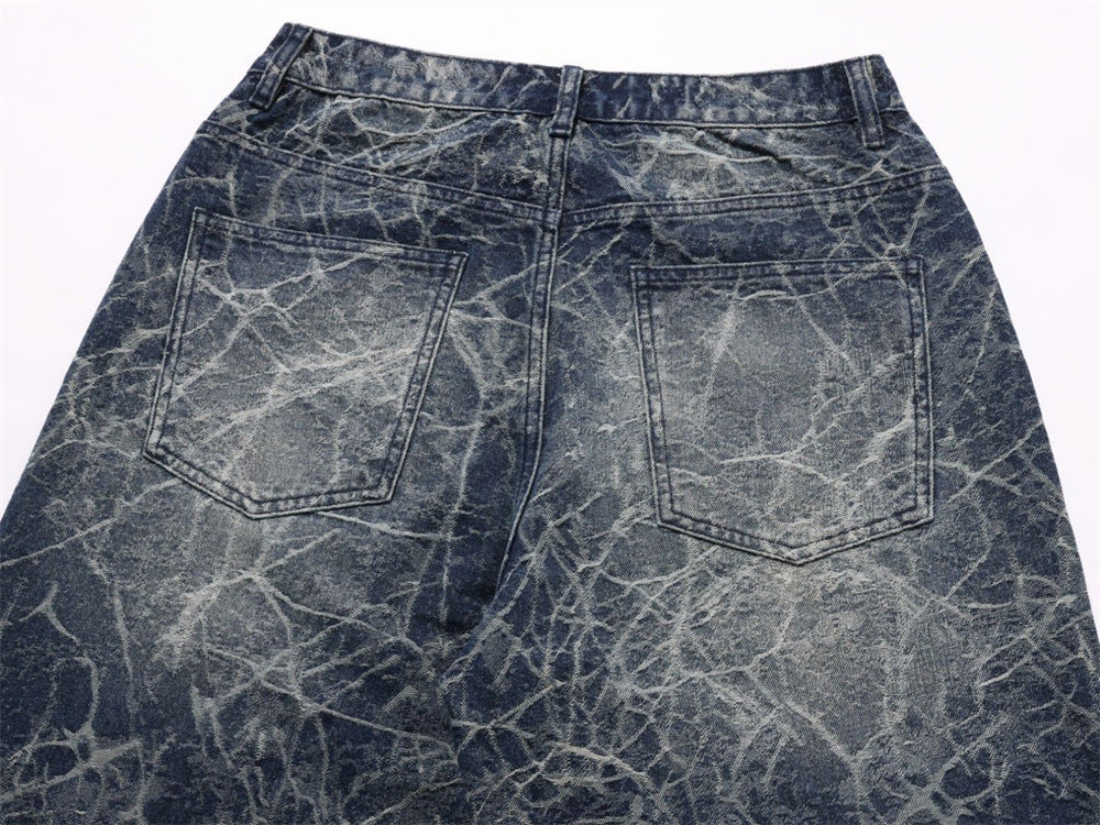 Back waistband and pockets on vintage washed wide-leg jeans