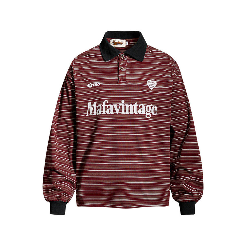 Striped Long-Sleeve Polo Shirt – Retro Oversized Fit with Contrast Collar
