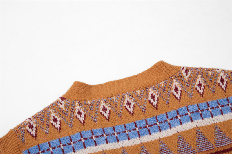 Men's V-Neck Sweater Vest Fair Isle Jacquard Knit Button-Front