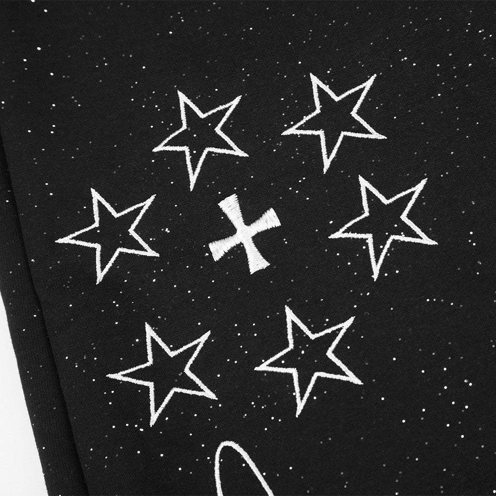 Baggy Track Pants Mens Wide-Leg Star Graphic Sweatpants with Glitter Fabric