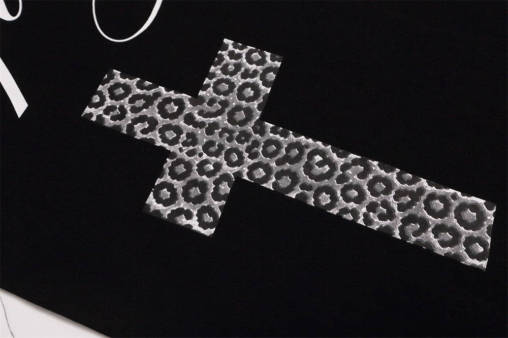 Men's Hip-Hop Polo Long Sleeve Shirt with Leopard Cross & Script Print