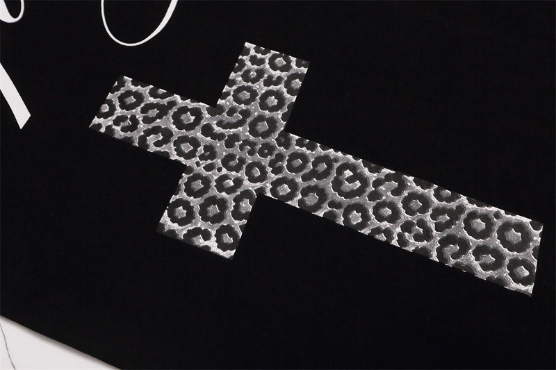 Men's Hip-Hop Polo Long Sleeve Shirt with Leopard Cross & Script Print