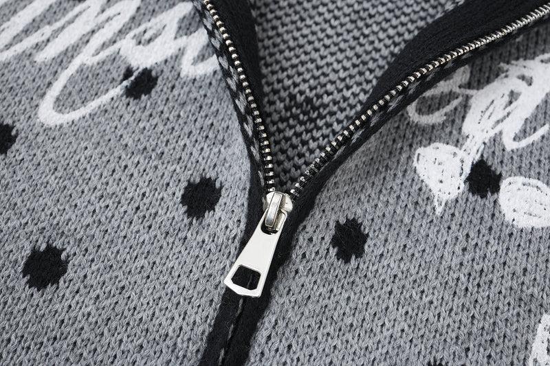 Cardigan en maille zippé à pois avec motif étoile et notes de musique