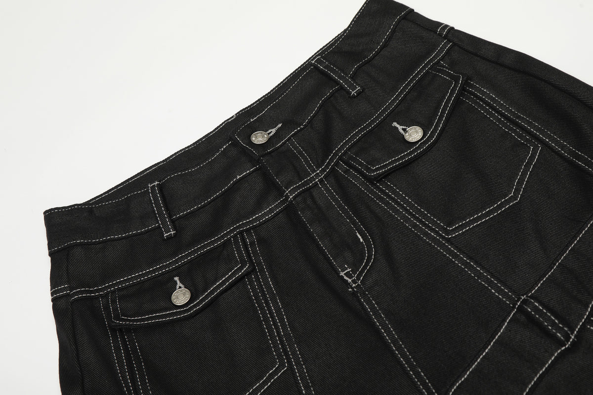 Jean wide leg à imprimé graphique – Denim noir oversize à lettrage affirmé