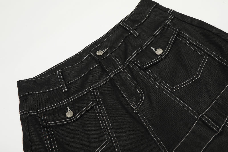 Jean wide leg à imprimé graphique – Denim noir oversize à lettrage affirmé