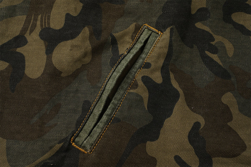 Veste de travail zippée en toile camouflage avec col en velours côtelé