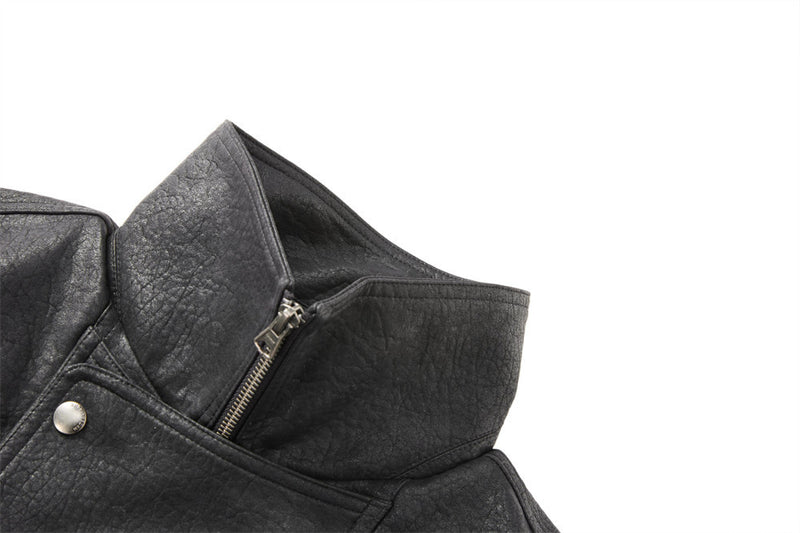 Men's Brown Leather Jacket PU Moto-Style High Collar Snap Button Bomber