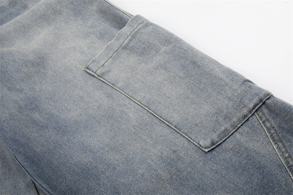 American Vintage Washed Cargo Wide-Leg Jeans with Ribbed Waistband