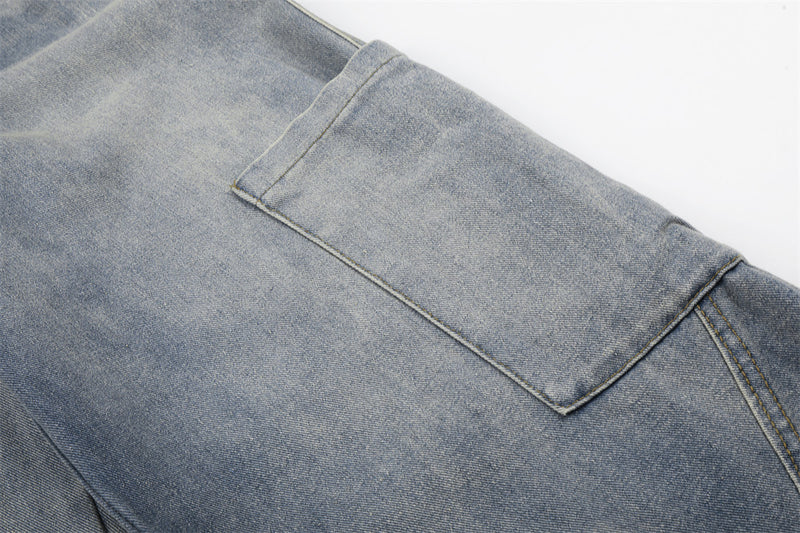 American Vintage Washed Cargo Wide-Leg Jeans with Ribbed Waistband