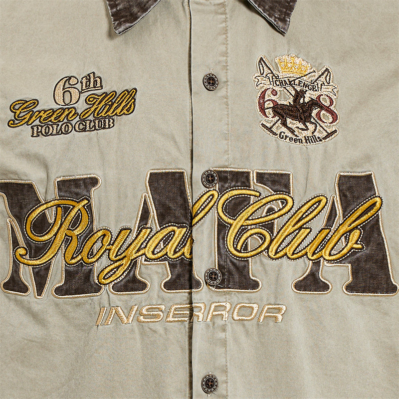 Mafia Royal Club Embroidered Short Sleeve Shirt – Vintage Washed Streetwear