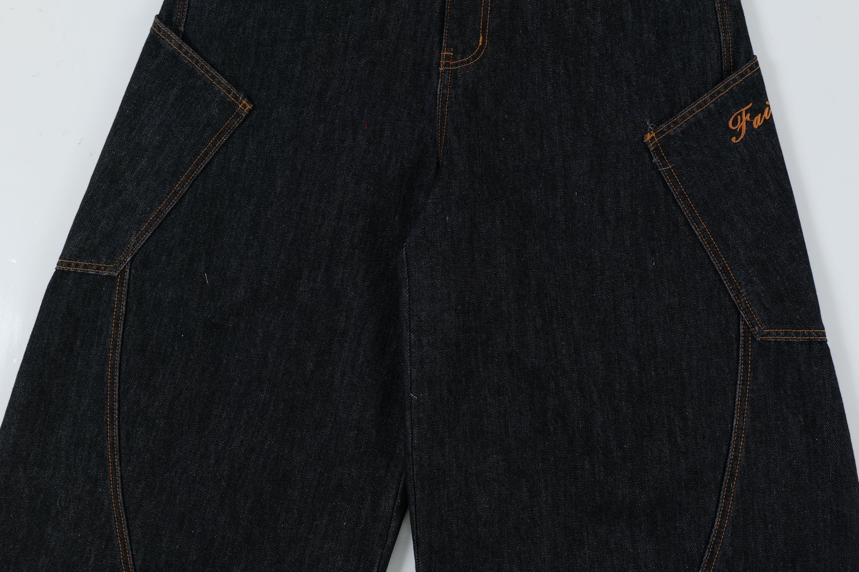 Curved Balloon-Leg Jeans | Dark Indigo Structured Denim