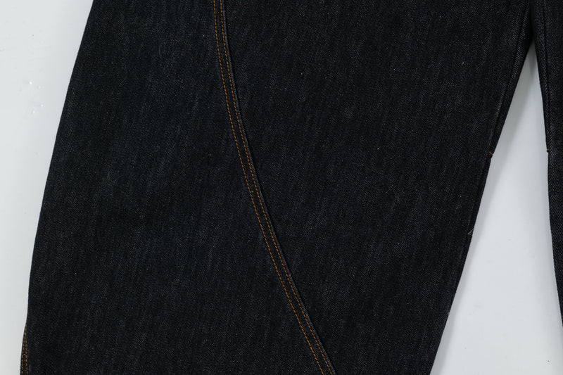Curved Balloon-Leg Jeans | Dark Indigo Structured Denim