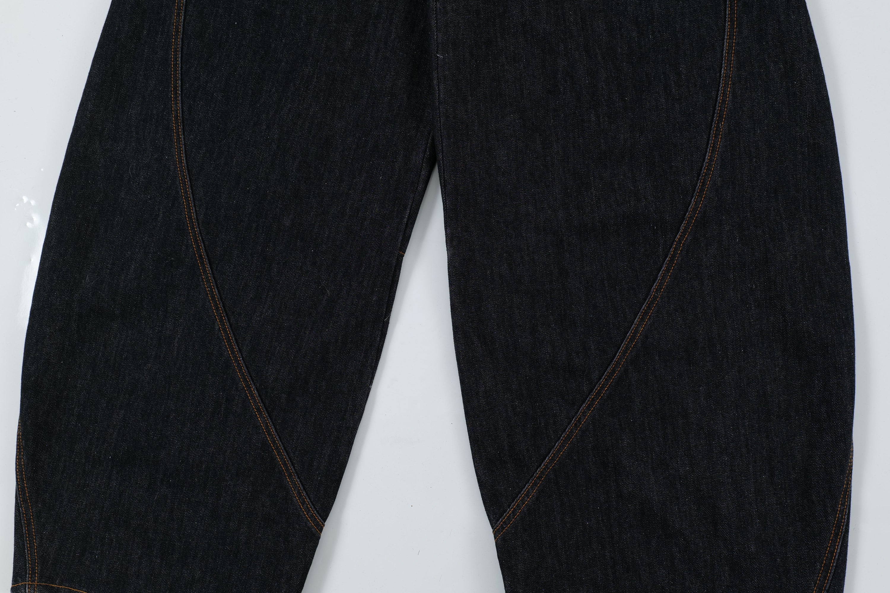 Curved Balloon-Leg Jeans | Dark Indigo Structured Denim
