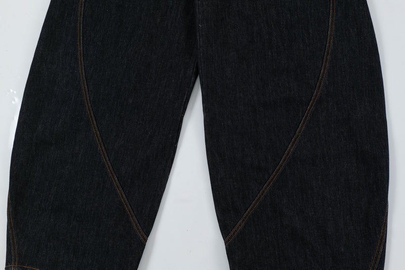 Curved Balloon-Leg Jeans | Dark Indigo Structured Denim