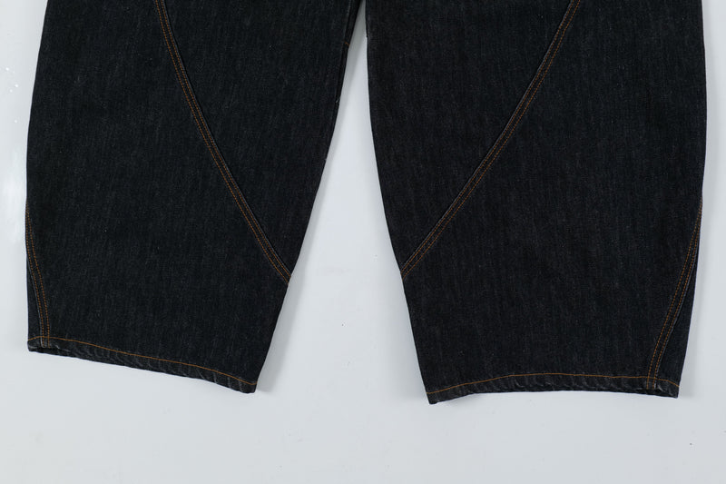 Curved Balloon-Leg Jeans | Dark Indigo Structured Denim