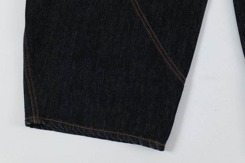 Curved Balloon-Leg Jeans | Dark Indigo Structured Denim