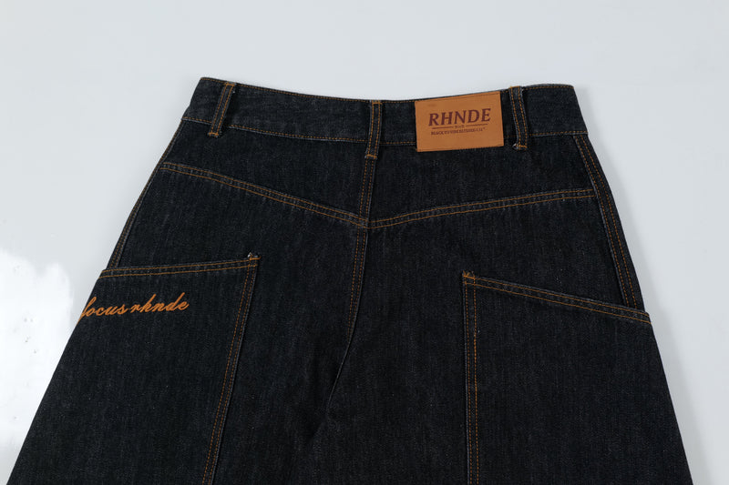 Curved Balloon-Leg Jeans | Dark Indigo Structured Denim