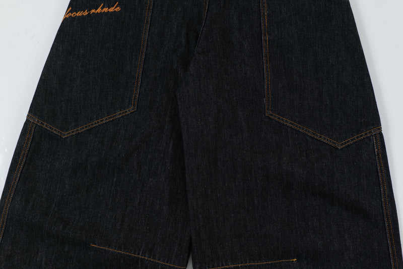 Curved Balloon-Leg Jeans | Dark Indigo Structured Denim