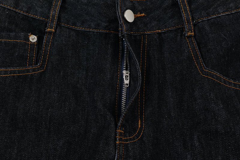 Curved Balloon-Leg Jeans | Dark Indigo Structured Denim
