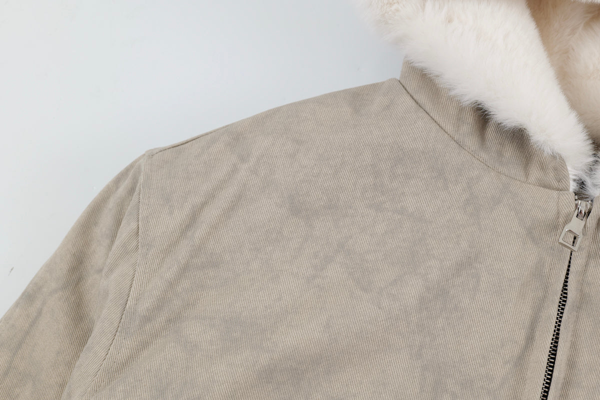 Faux-Shearling Lined Washed Hooded Bomber Jacket