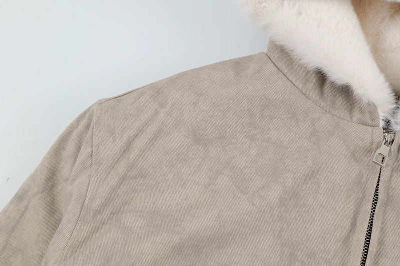 Faux-Shearling Lined Washed Hooded Bomber Jacket