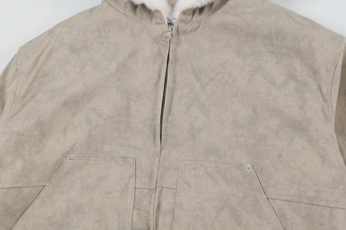 Faux-Shearling Lined Washed Hooded Bomber Jacket