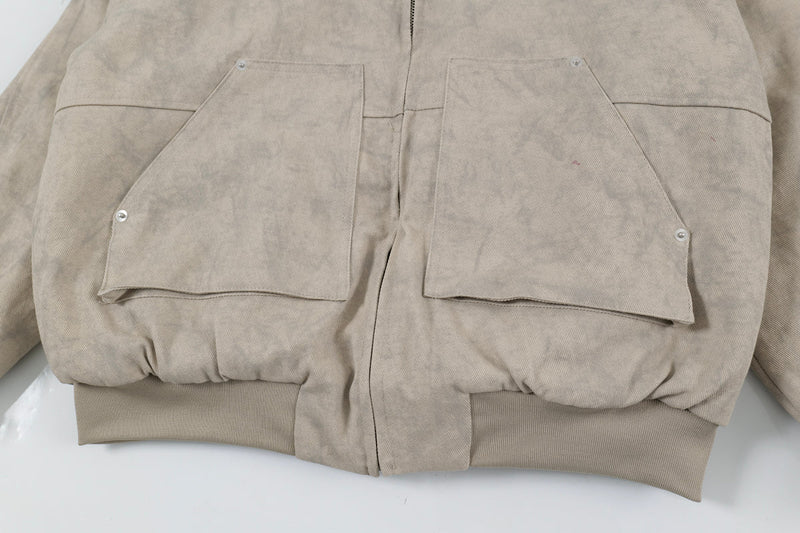 Faux-Shearling Lined Washed Hooded Bomber Jacket