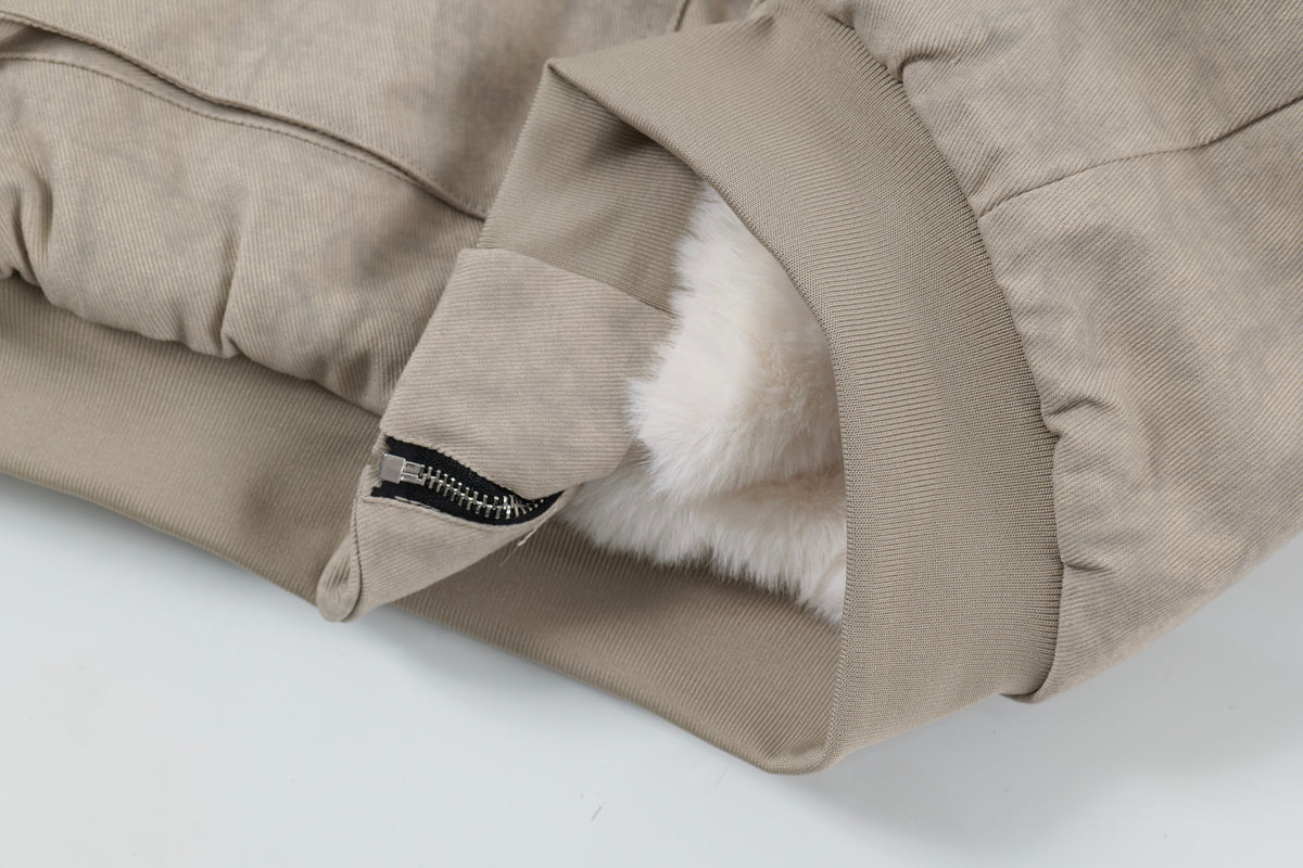 Faux-Shearling Lined Washed Hooded Bomber Jacket