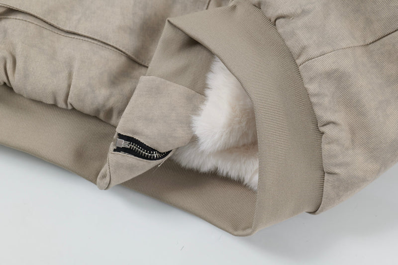 Faux-Shearling Lined Washed Hooded Bomber Jacket