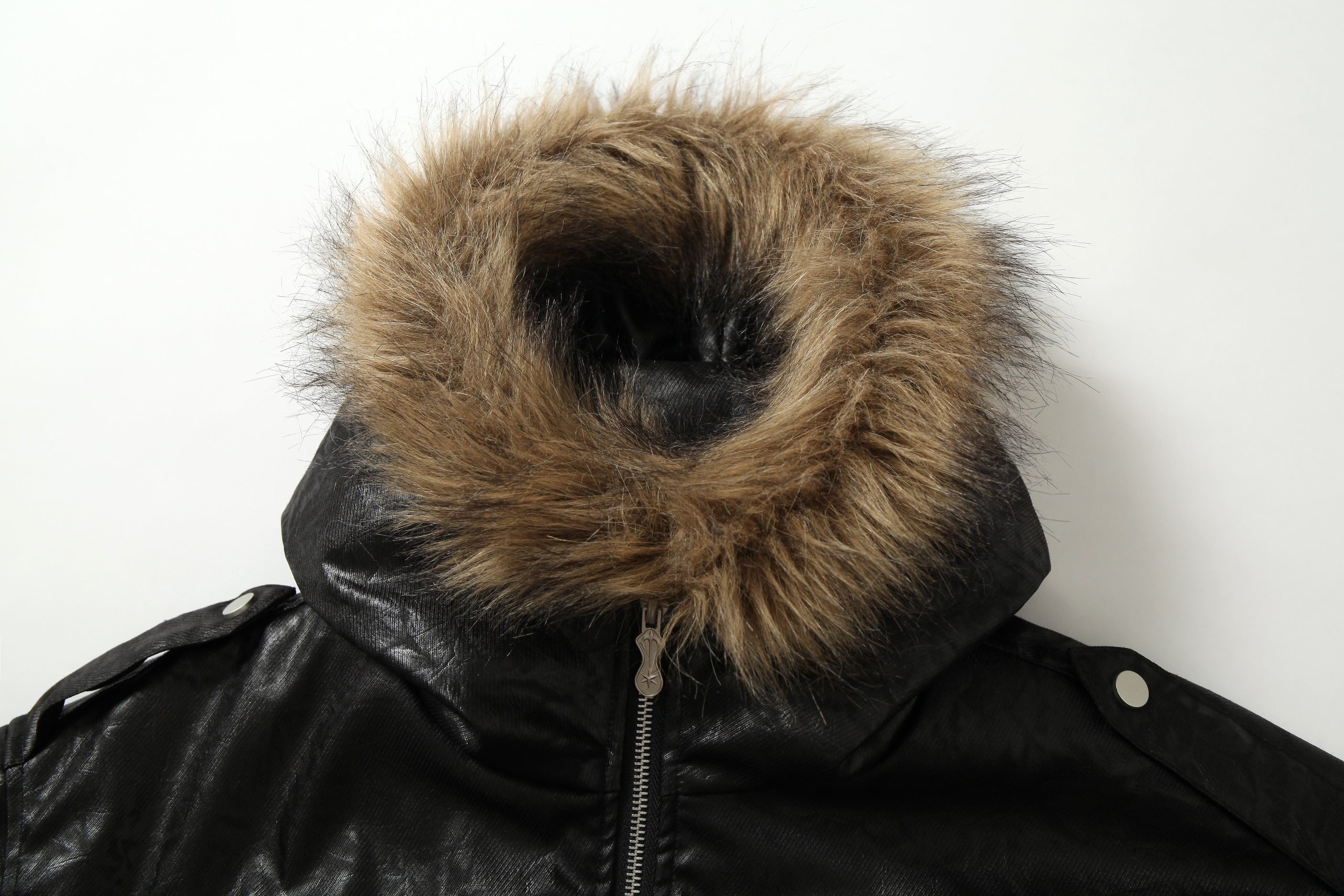 Fur-Trim Hooded Faux Leather Bomber Jacket | Restarall