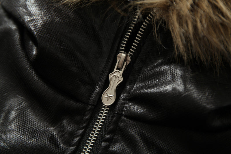 Fur-Trim Hooded Faux Leather Bomber Jacket | Restarall