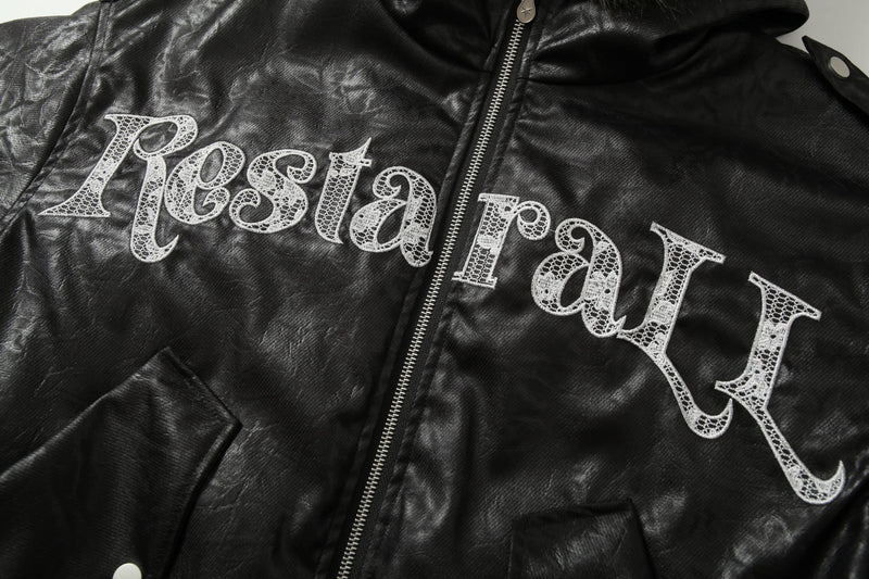 Fur-Trim Hooded Faux Leather Bomber Jacket | Restarall
