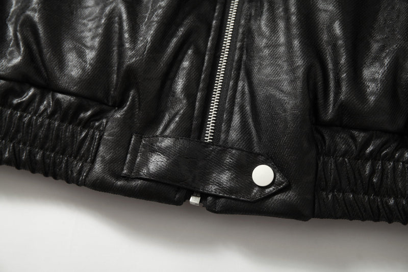 Fur-Trim Hooded Faux Leather Bomber Jacket | Restarall