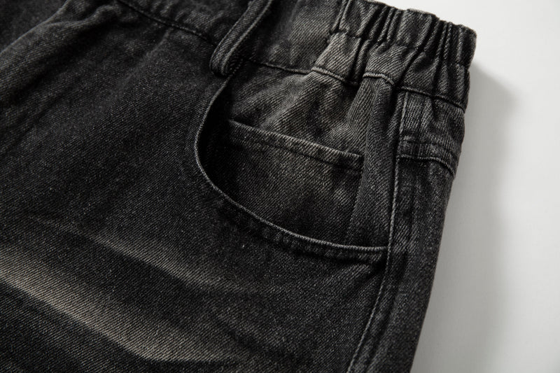 Plaid Hem Washed Denim Jeans | Wide-Leg Punk Street Style