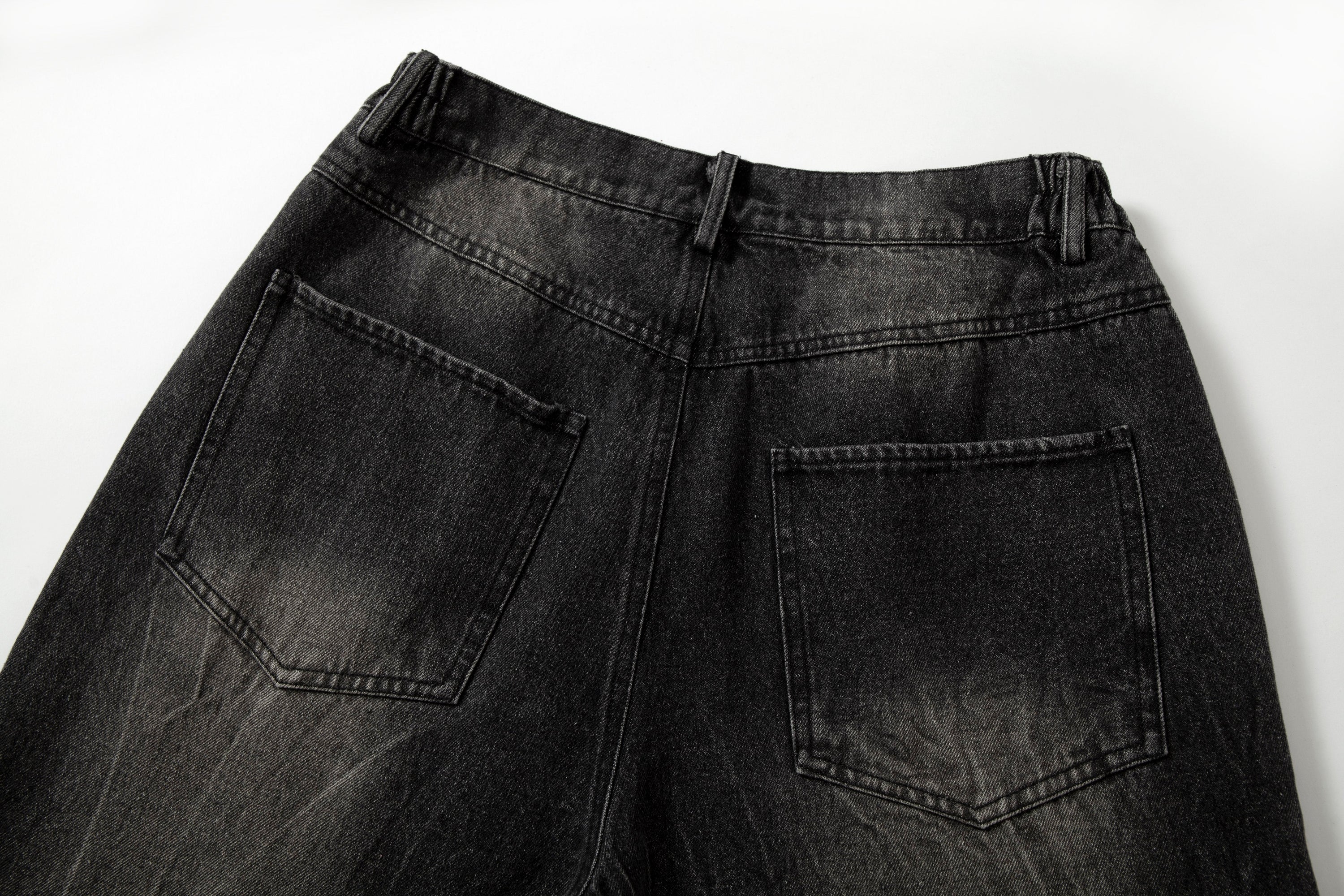 Plaid Hem Washed Denim Jeans | Wide-Leg Punk Street Style