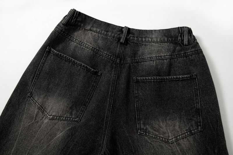 Plaid Hem Washed Denim Jeans | Wide-Leg Punk Street Style
