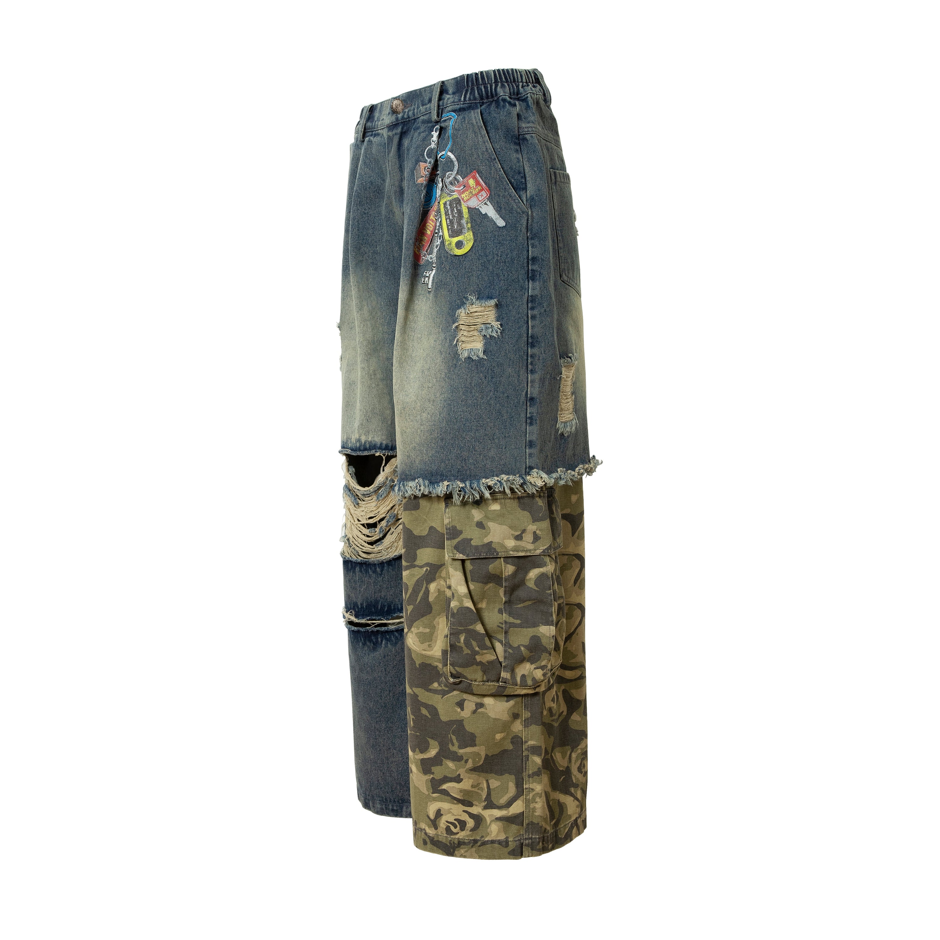 Omirad Patchwork Camo Panel Distressed Denim Jeans