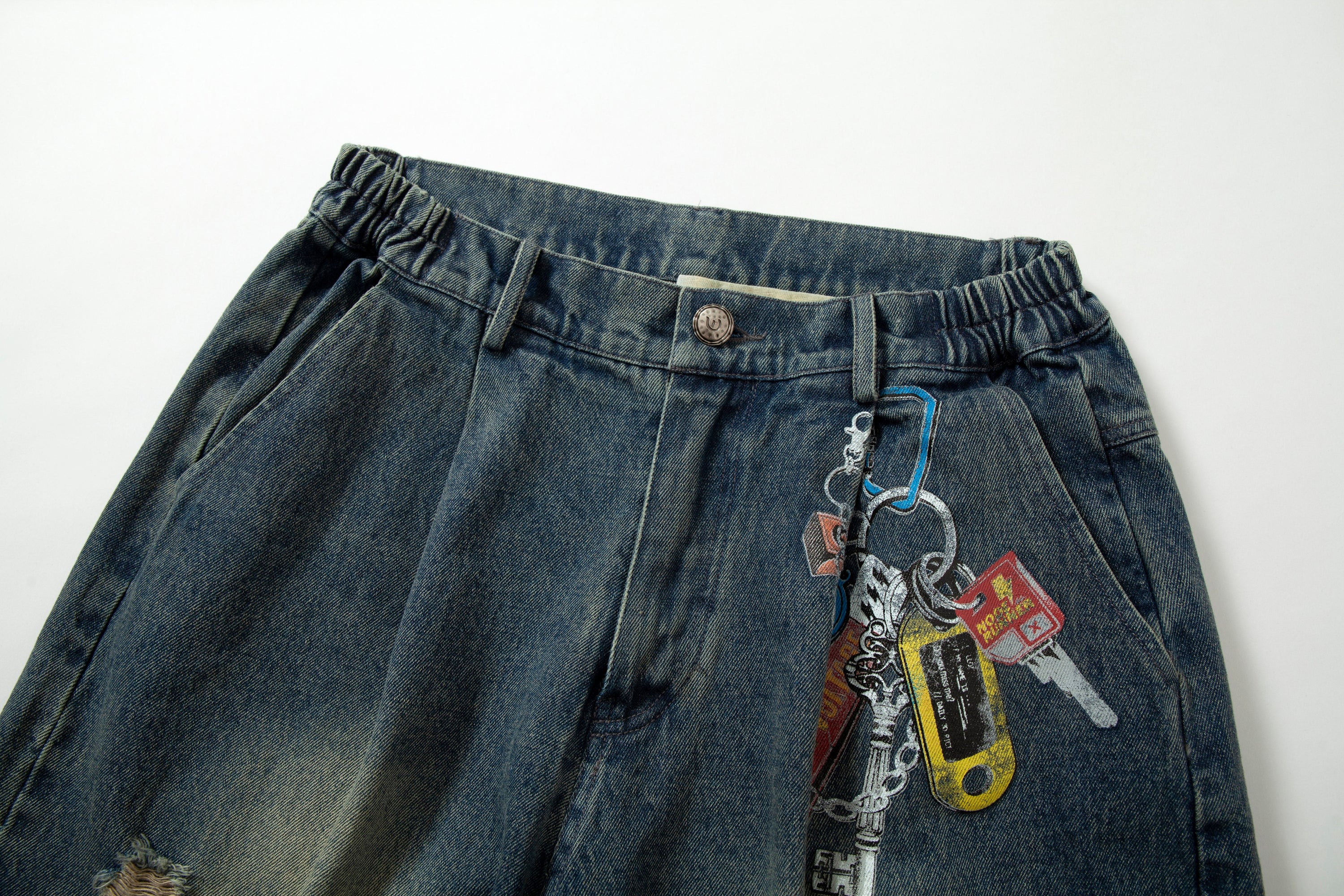 Omirad Patchwork Camo Panel Distressed Denim Jeans