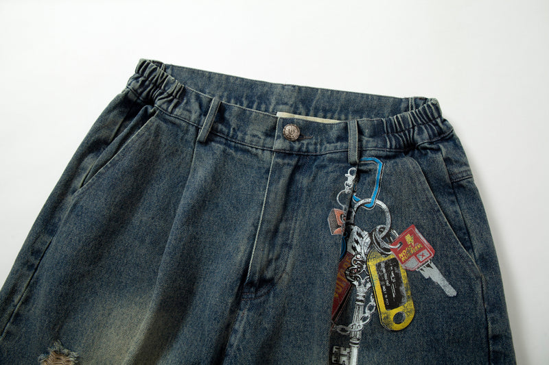Omirad Patchwork Camo Panel Distressed Denim Jeans
