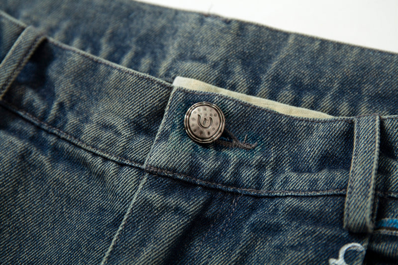 Omirad Patchwork Camo Panel Distressed Denim Jeans