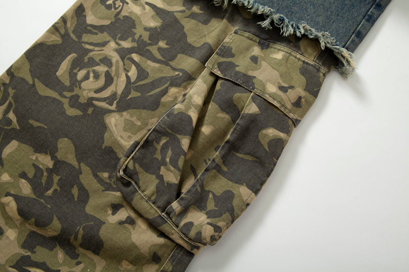 Omirad Patchwork Camo Panel Distressed Denim Jeans