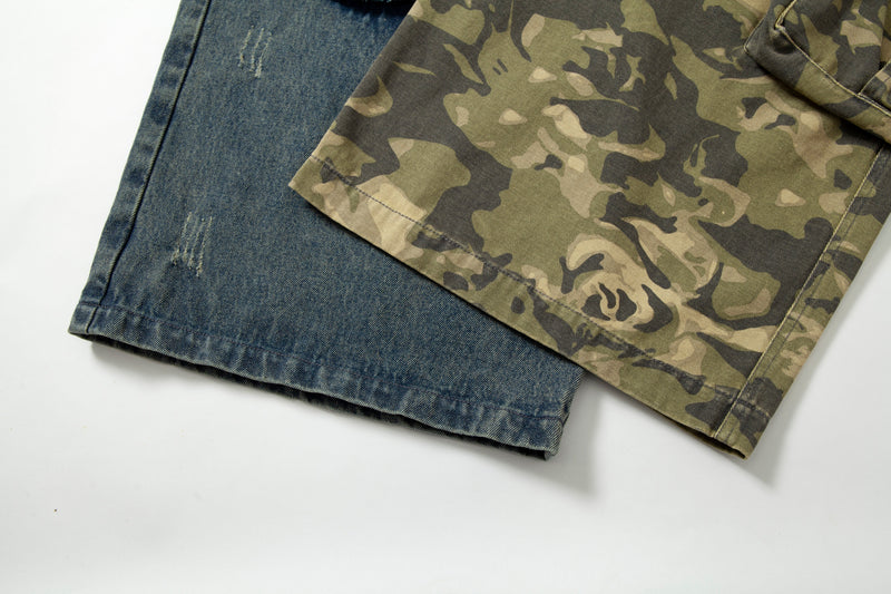 Omirad Patchwork Camo Panel Distressed Denim Jeans