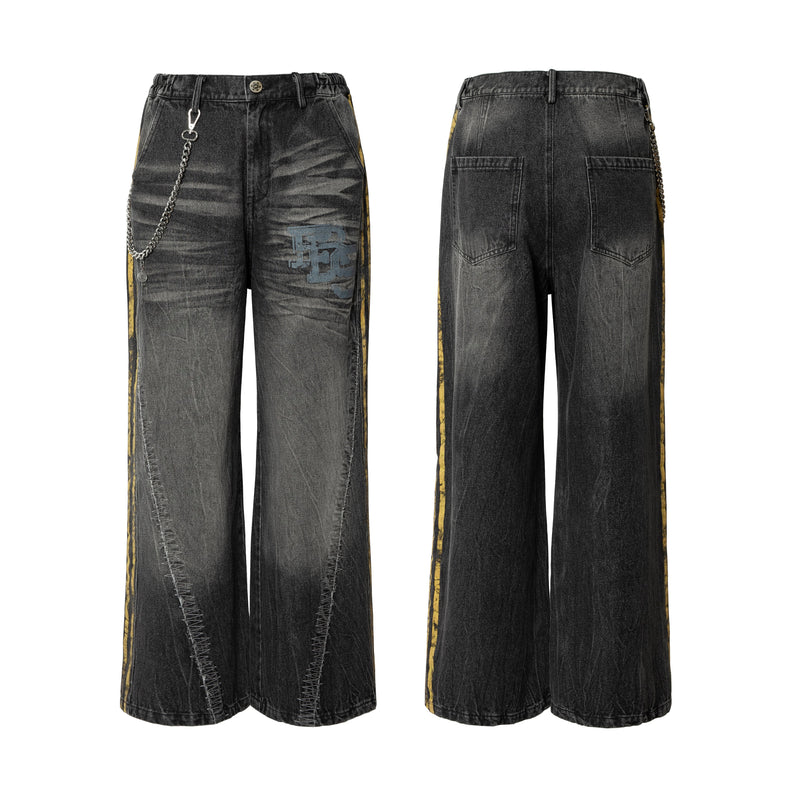 Omirad Side Stripe Washed Barrel-Leg Denim Jeans