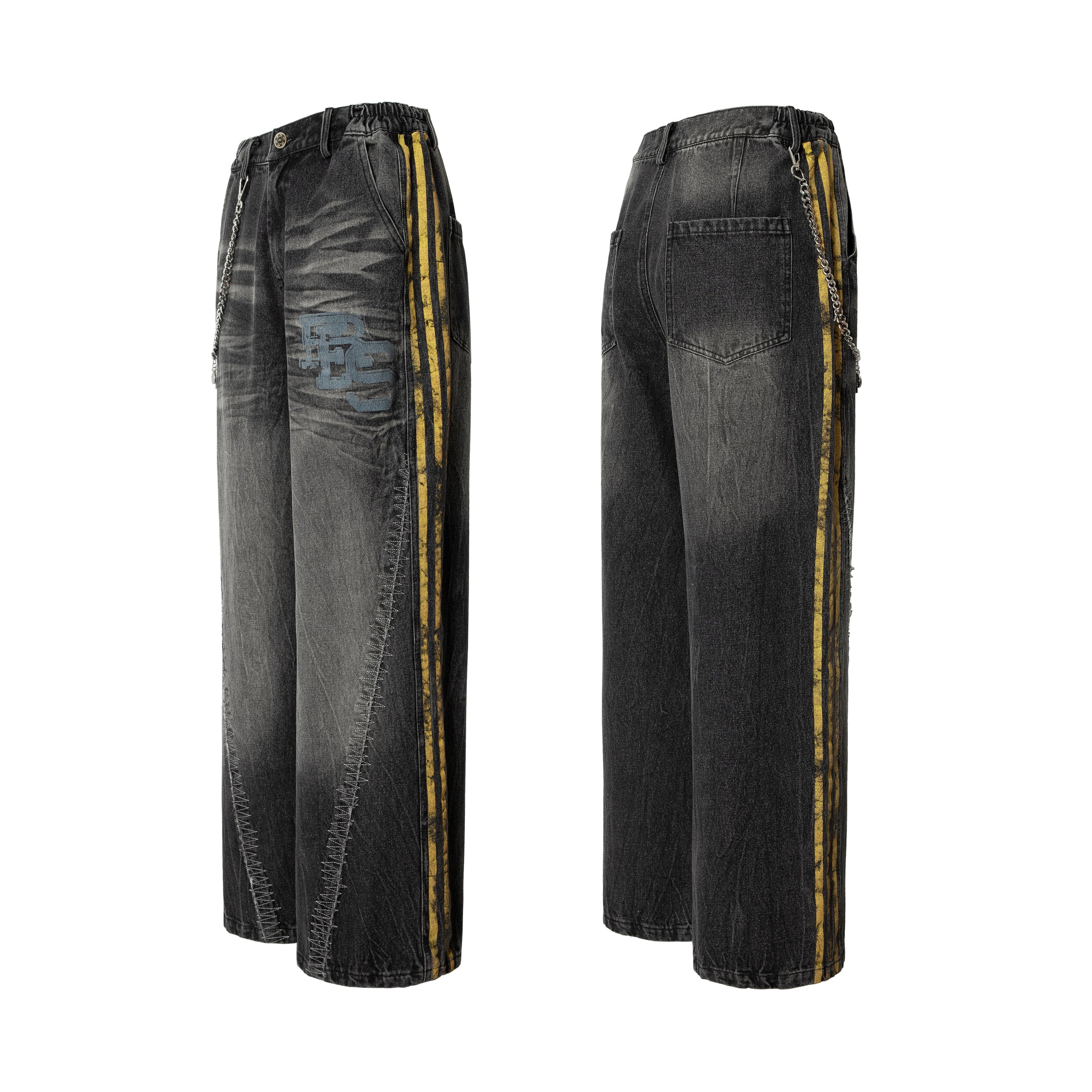 Omirad Side Stripe Washed Barrel-Leg Denim Jeans
