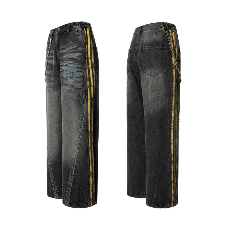 Omirad Side Stripe Washed Barrel-Leg Denim Jeans
