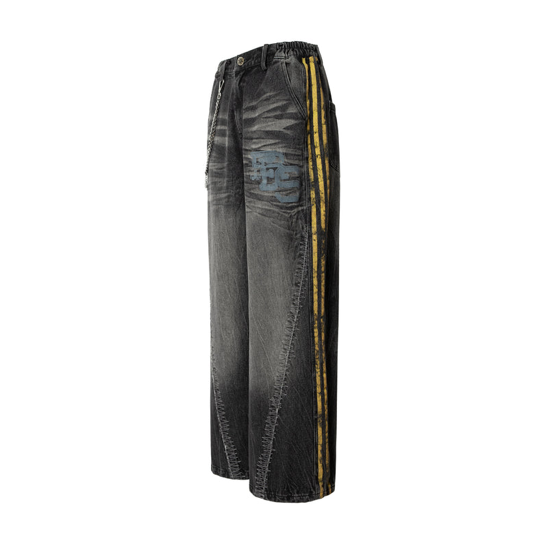 Omirad Side Stripe Washed Barrel-Leg Denim Jeans