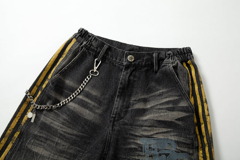 Omirad Side Stripe Washed Barrel-Leg Denim Jeans
