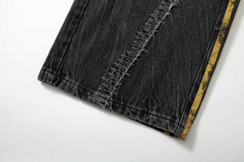 Omirad Side Stripe Washed Barrel-Leg Denim Jeans